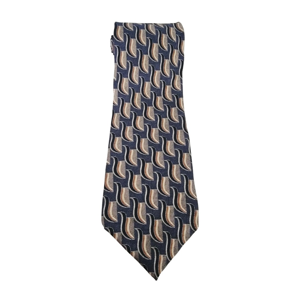 Fanti Men's Necktie Blue Beige Brown Geometric Silk Designer‎ Tie Italy